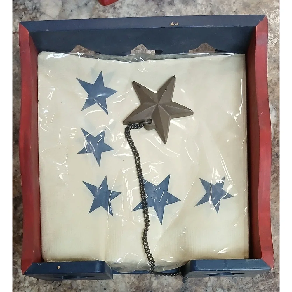 Vintage Russ Americana Flags Serving Set Dish Salt & Pepper Shaker Napkin Holder